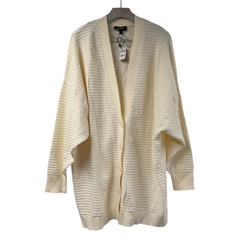 Express Cardigan Sweater XL Ivory Oversized Knit V Neck Casual Comfy Cozy